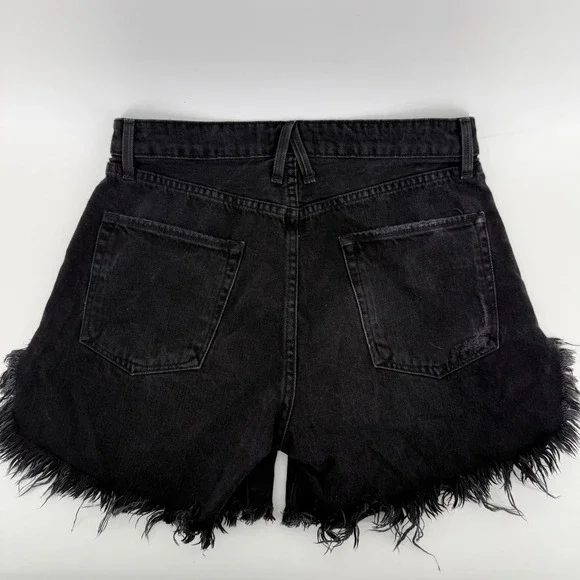 Good American Black Distressed High Rise Cutoff Denim Shorts Size 4/27 - Picture 2 of 8